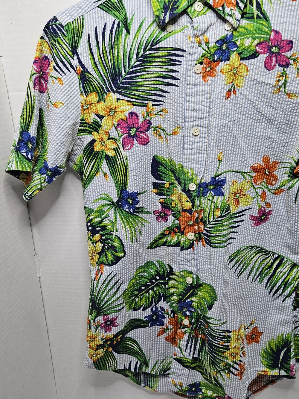 Polo Ralph Lauren Seersucker Hawaiian Shirt Tropical Floral Button Down Men's XS